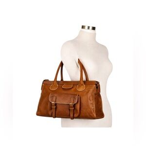 Vintage Ashneil Italian Leather Satchel Cognac Brown Large Tote Bag